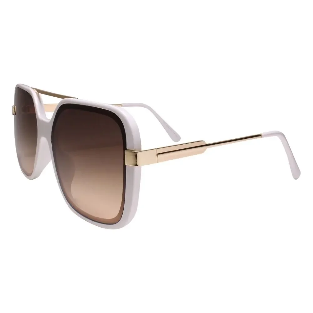 Oversized Stylish Square White and Gold Sunglasses
